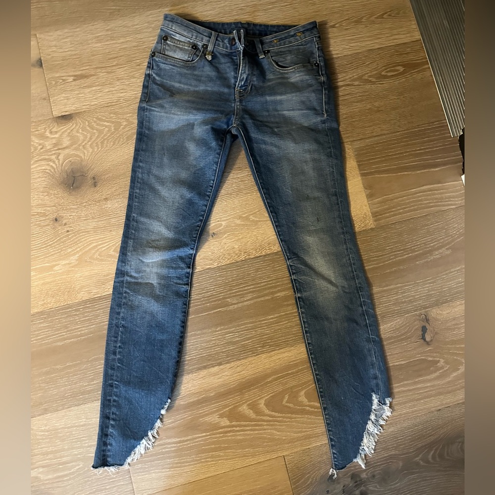 R13 Women's Kate Angled Fray Hem Skinny Jeans Howell Indigo Blue
